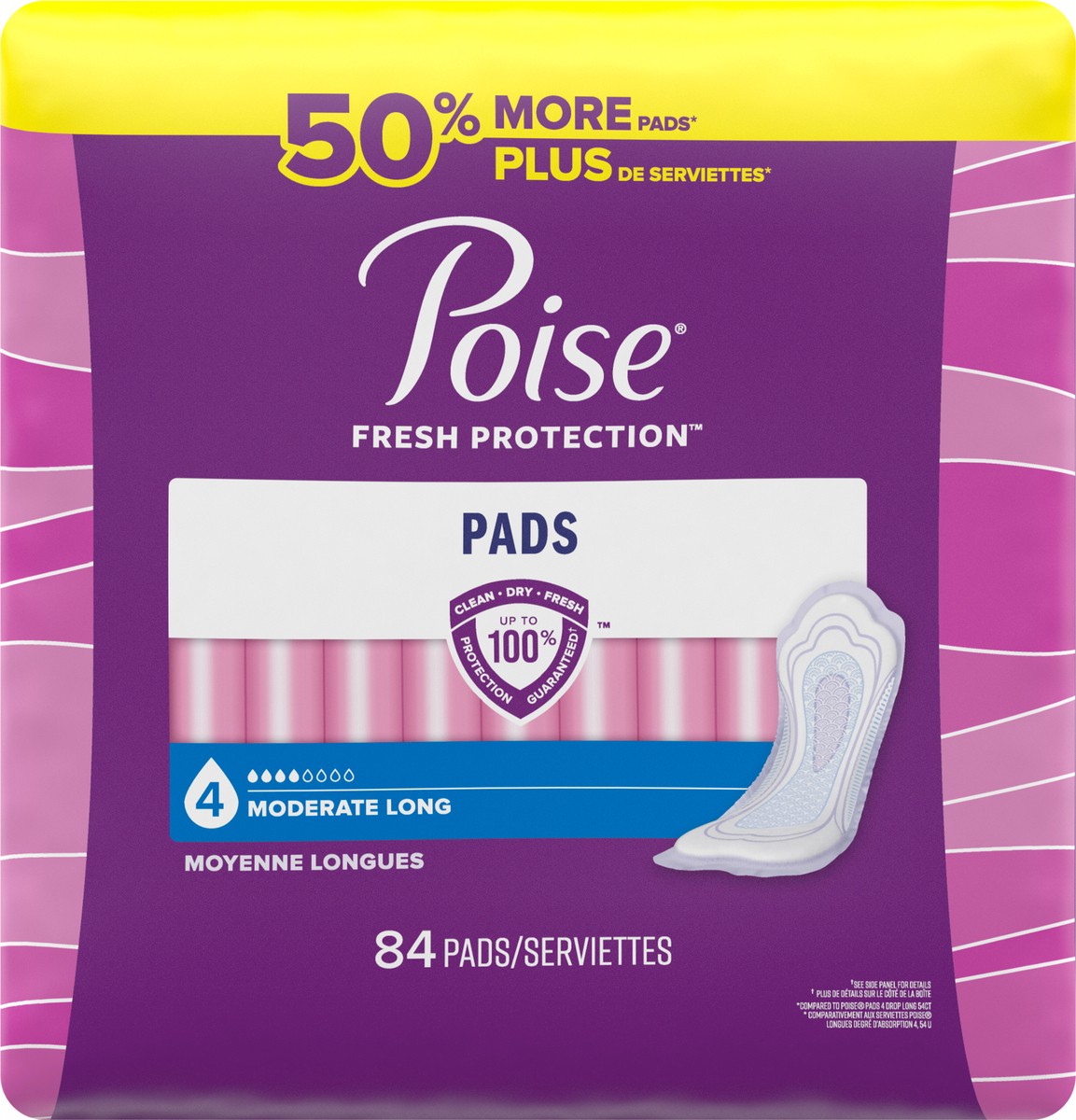 slide 3 of 9, Poise Incontinence Pads & Postpartum Incontinence Pads, 4 Drop Moderate Absorbency, Long Length, 84 Count, 84 ct