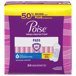 Poise Incontinence Pads & Postpartum Incontinence Pads, 4 Drop Moderate Absorbency, Long Length, 84 Count