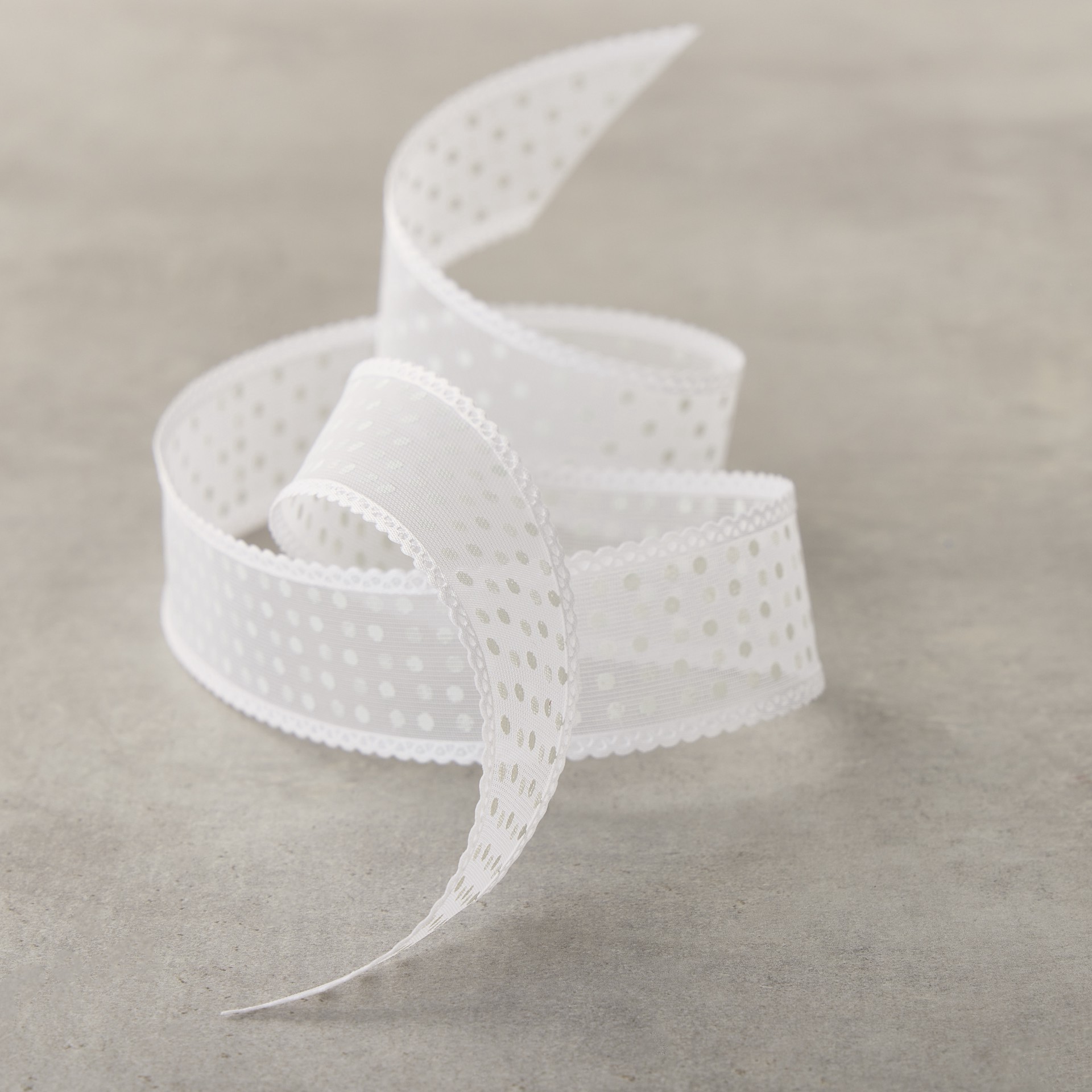 slide 2 of 2, 1" X 5yd. White Sheer Polka Dot Ribbon By Celebrate It Classic, 1 in x 5 yd