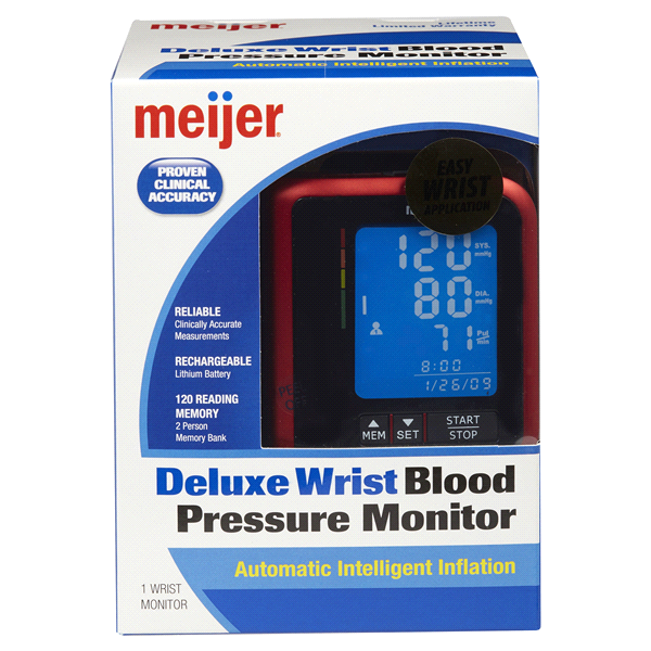slide 1 of 4, Meijer Deluxe Wrist Blood Pressure Monitor, 1 ct