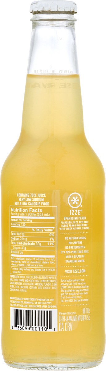 slide 2 of 7, Izze Sparkling Peach Juice Beverage - 12 fl oz, 12 fl oz