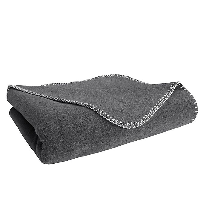 slide 1 of 2, Simply Essential Felt Stitch Fleece Throw Blanket - Grey, 1 ct