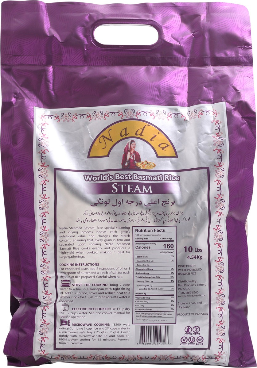 slide 10 of 12, Nadia Steam Extra Long Grain Basmati Rice 10 lb Bag, 10 lb