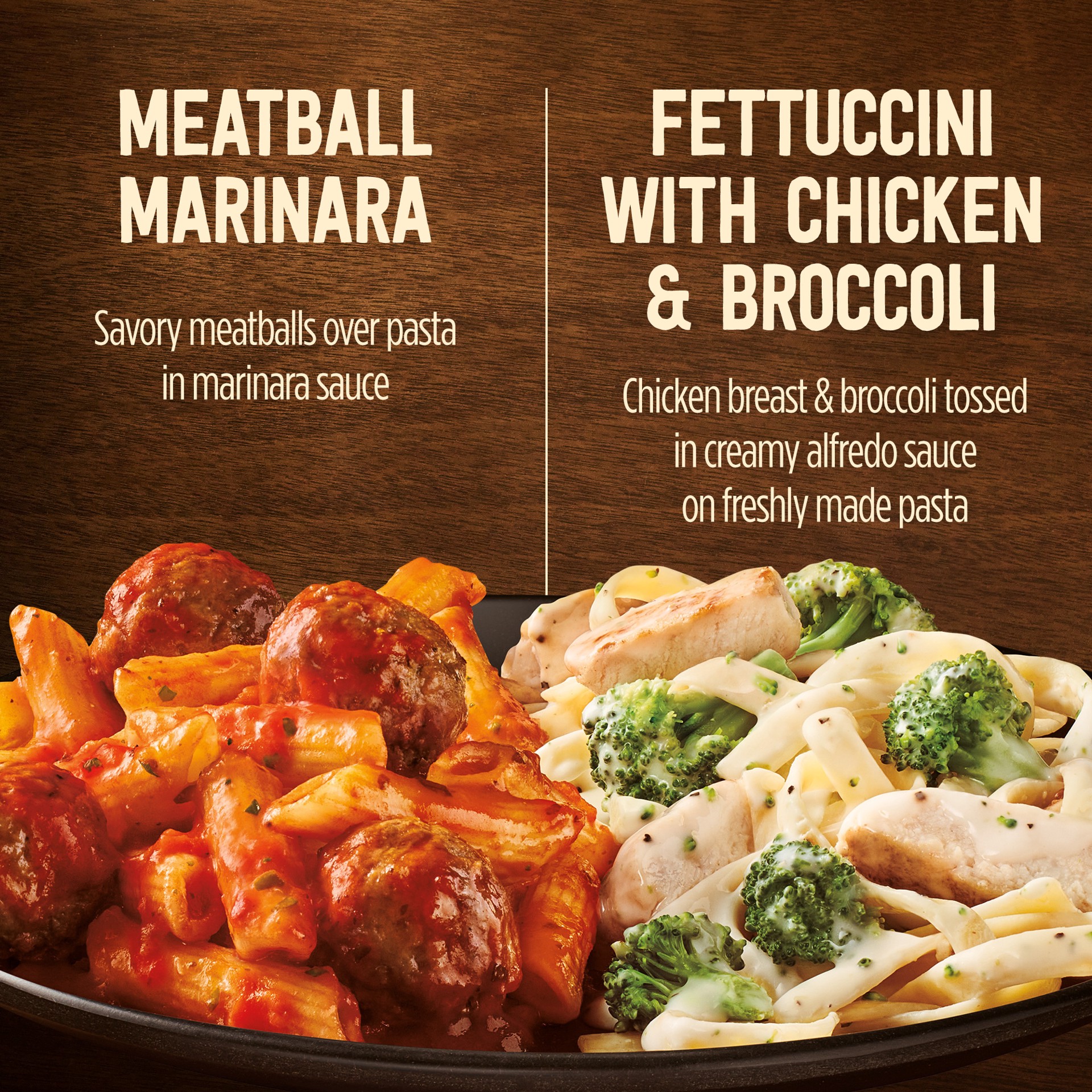 slide 4 of 5, Marie Callender's Duos, Meatball Marinara & Fettuccini with Chicken & Broccoli, Frozen Meal, 14 oz., 14 oz