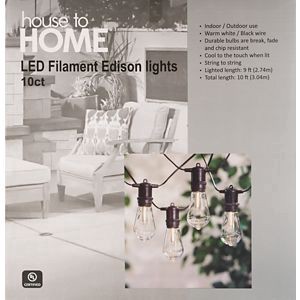 slide 1 of 1, House To Home Led Filament Edison String Lights, 10 Lights, 10 ct