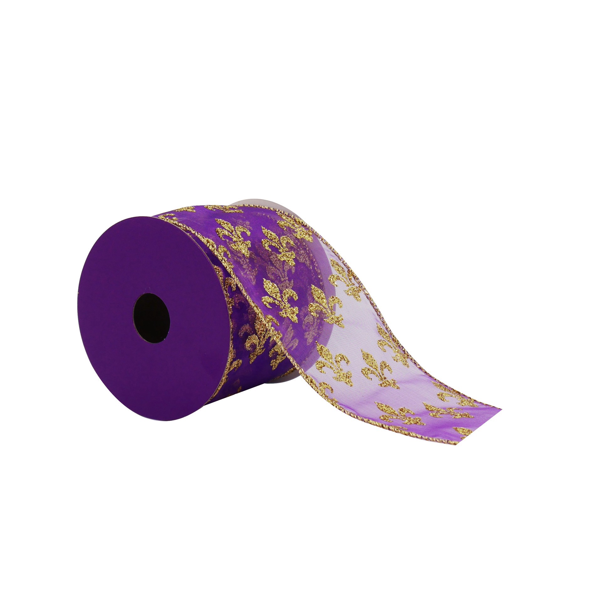 slide 3 of 3, 2.5" X 20ft. Fleur-De-Lis Wired Sheer Ribbon By Celebrate It, 2.5 in x 20 ft