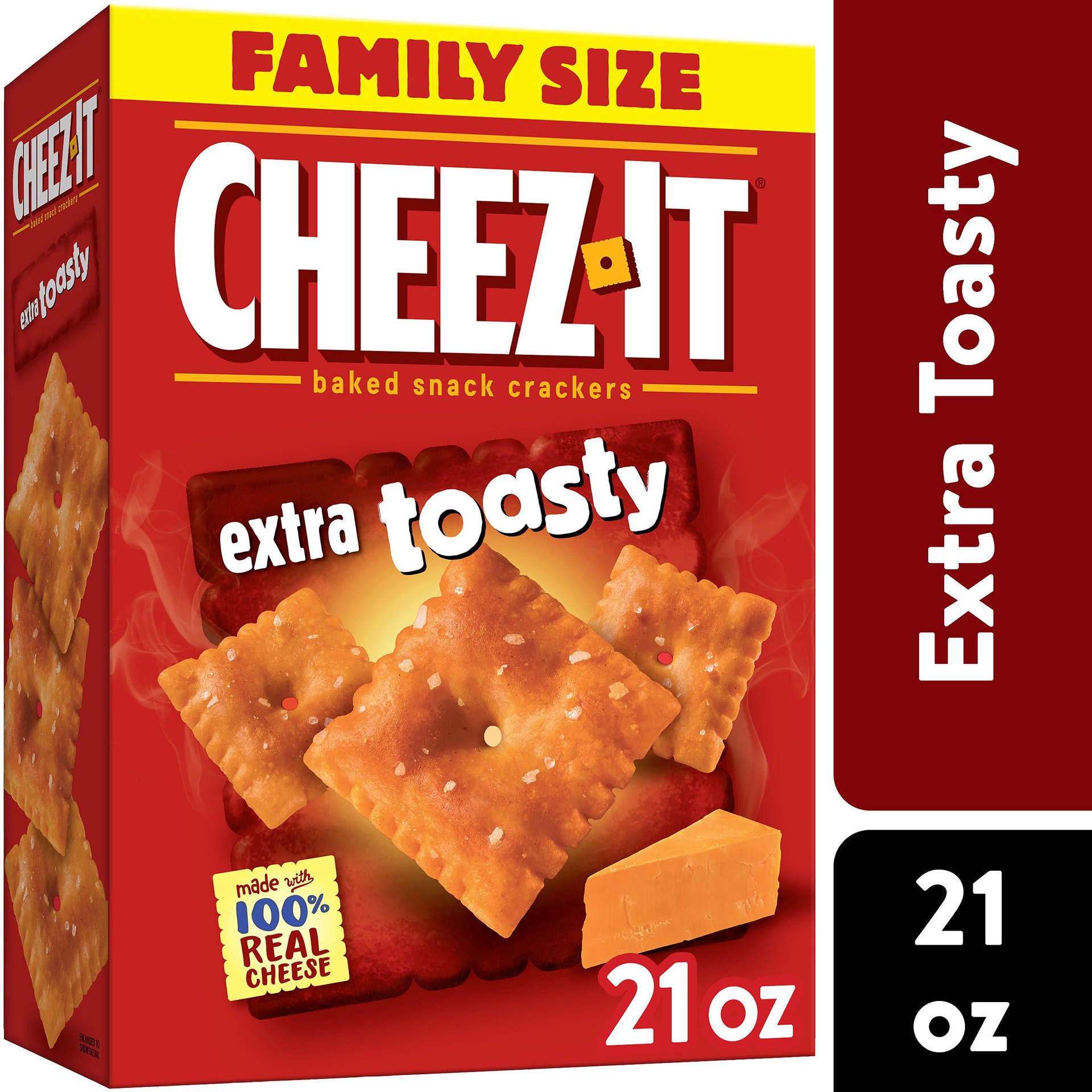 slide 1 of 5, Cheez-It Cheese Crackers, Baked Snack Crackers, Lunch Snacks, Family Size, Extra Toasty, 21oz Box, 1 Box, 21 oz