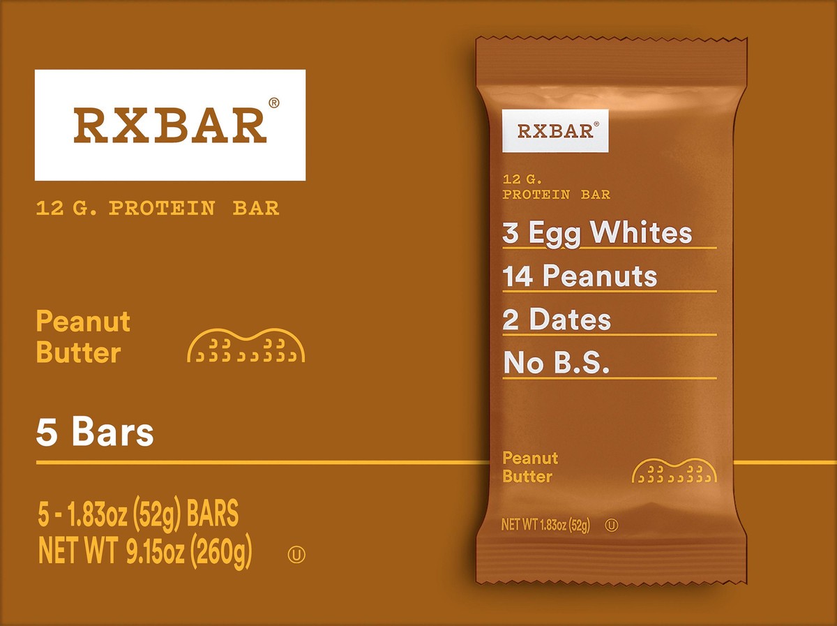 slide 11 of 13, RXBAR Protein Bars, Protein Snack, Snack Bars, Peanut Butter, 9.1oz Box, 5 Bars, 9.15 oz