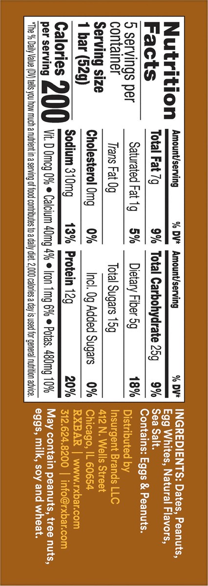 slide 13 of 13, RXBAR Protein Bars, Protein Snack, Snack Bars, Peanut Butter, 9.1oz Box, 5 Bars, 9.15 oz