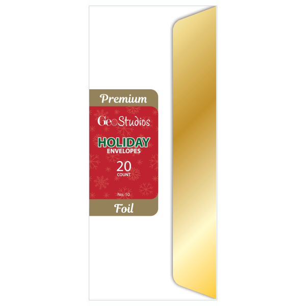 slide 1 of 4, Geo Studios #10 Holiday-Themed Envelopes, Gummed Seal, Gold Foil Flap, Pack Of 20 Envelopes, 20 ct