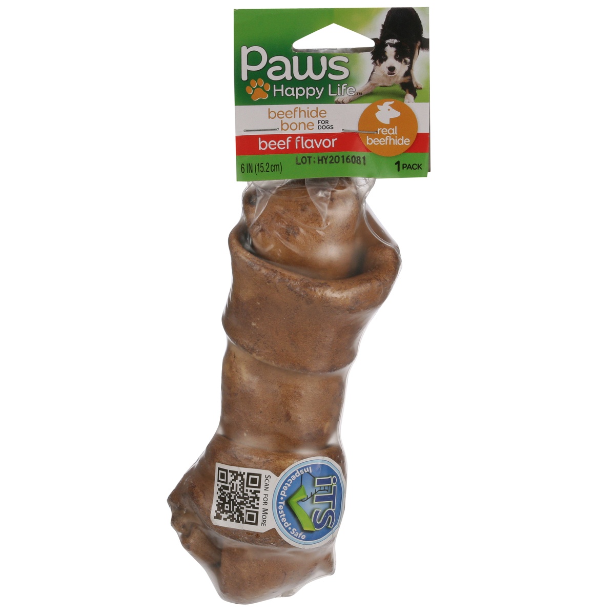 slide 1 of 1, Paws Happy Life Beef Flavor Beefhide Bone For Dogs, 1 ct