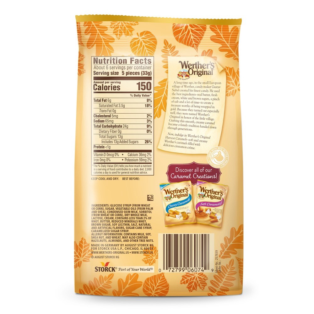 slide 3 of 6, Werther's Original Cinnamon Crème Soft Caramels Stand Up Bag, 7.4 oz