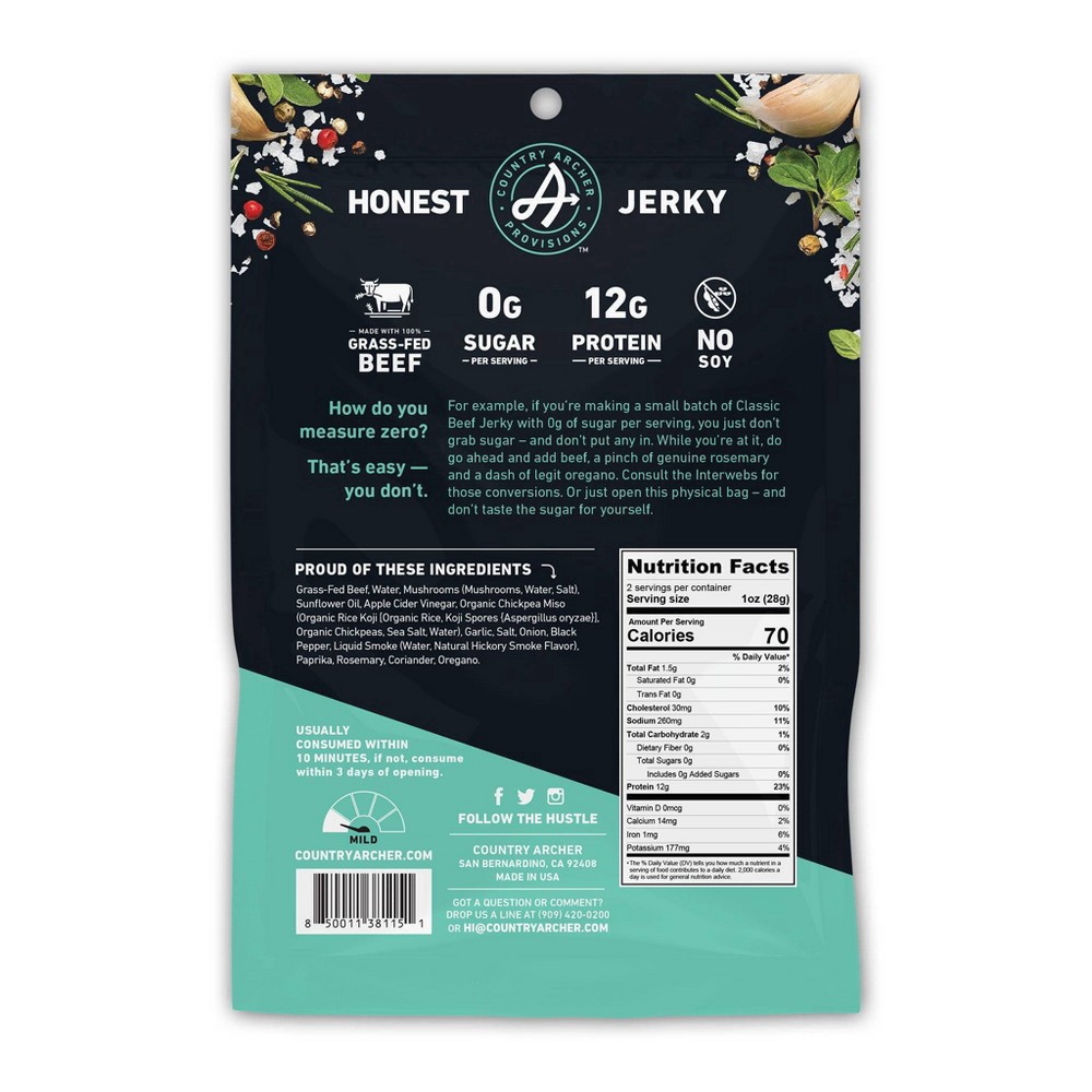 slide 9 of 9, Country Archer Grass-Fed Zero Sugar Classic Beef Jerky 2 oz, 1 ct