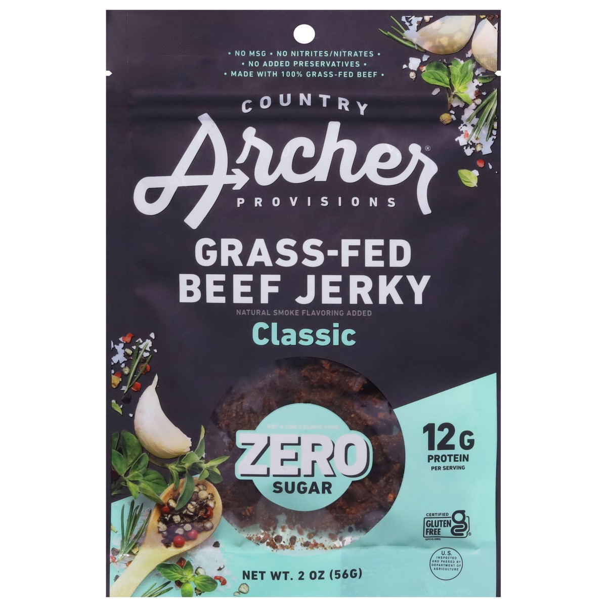 slide 1 of 9, Country Archer Grass-Fed Zero Sugar Classic Beef Jerky 2 oz, 1 ct