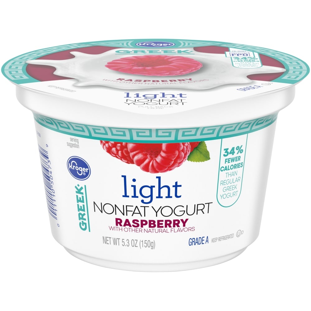 slide 1 of 1, Kroger Greek Light Raspberry Nionfat Yogurt, 5.3 oz