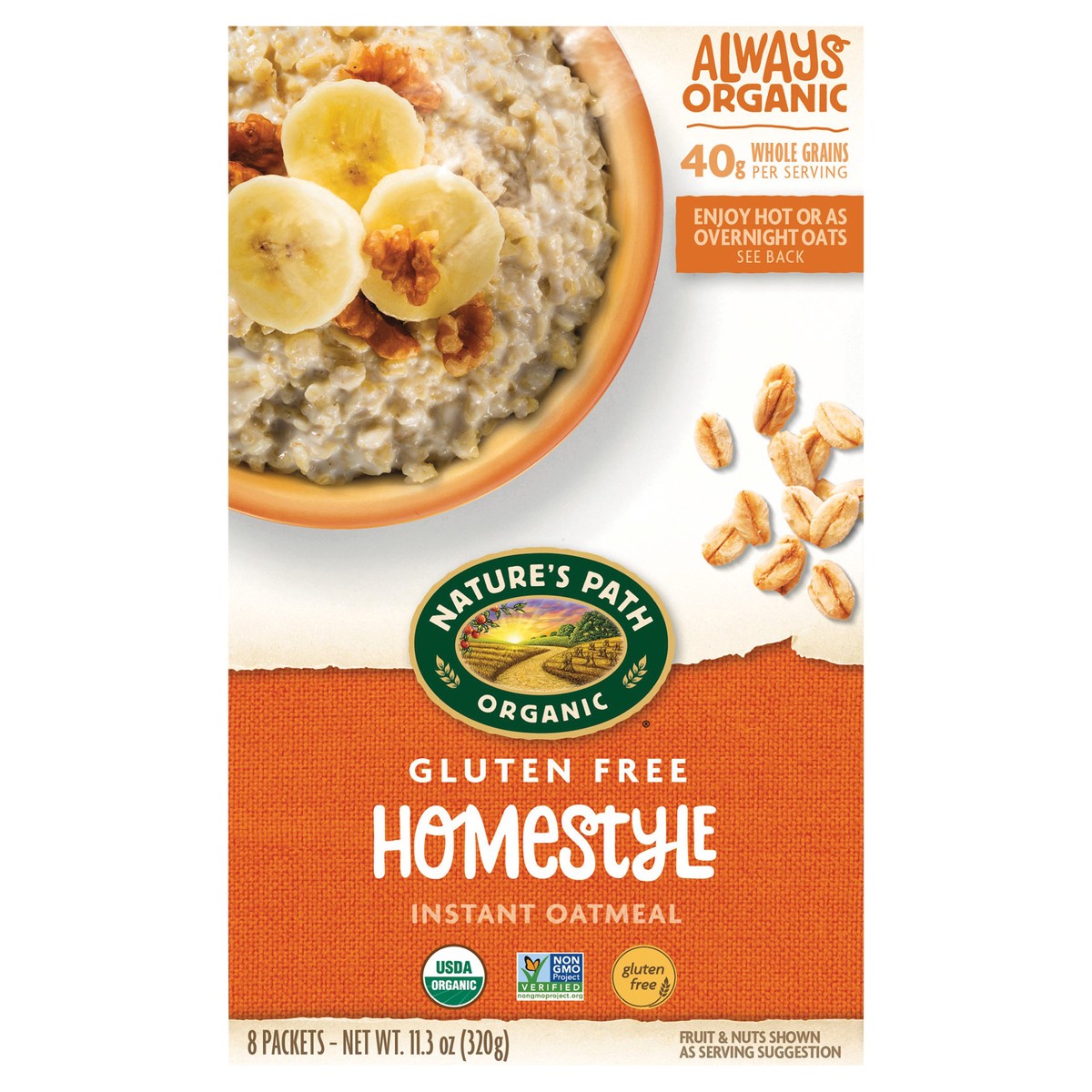slide 1 of 6, Nature's Path Organic Homestyle Gluten Free Oatmeal 11oz Box, 8 ct