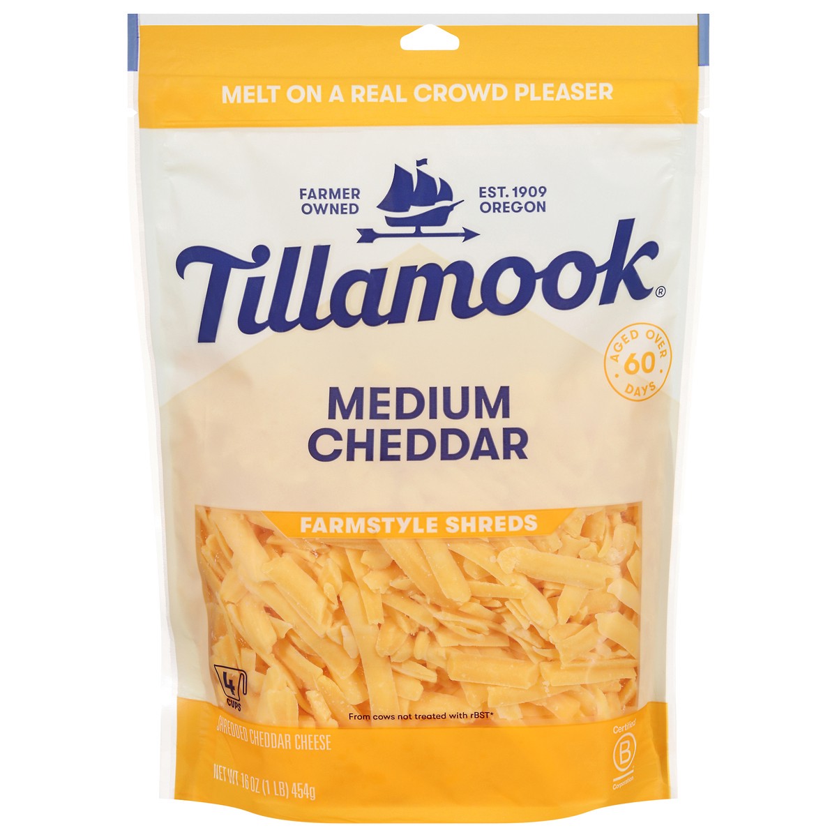 slide 1 of 6, Tillamook Farmstyle Shreds Medium Cheddar Cheese 16 oz, 16 oz