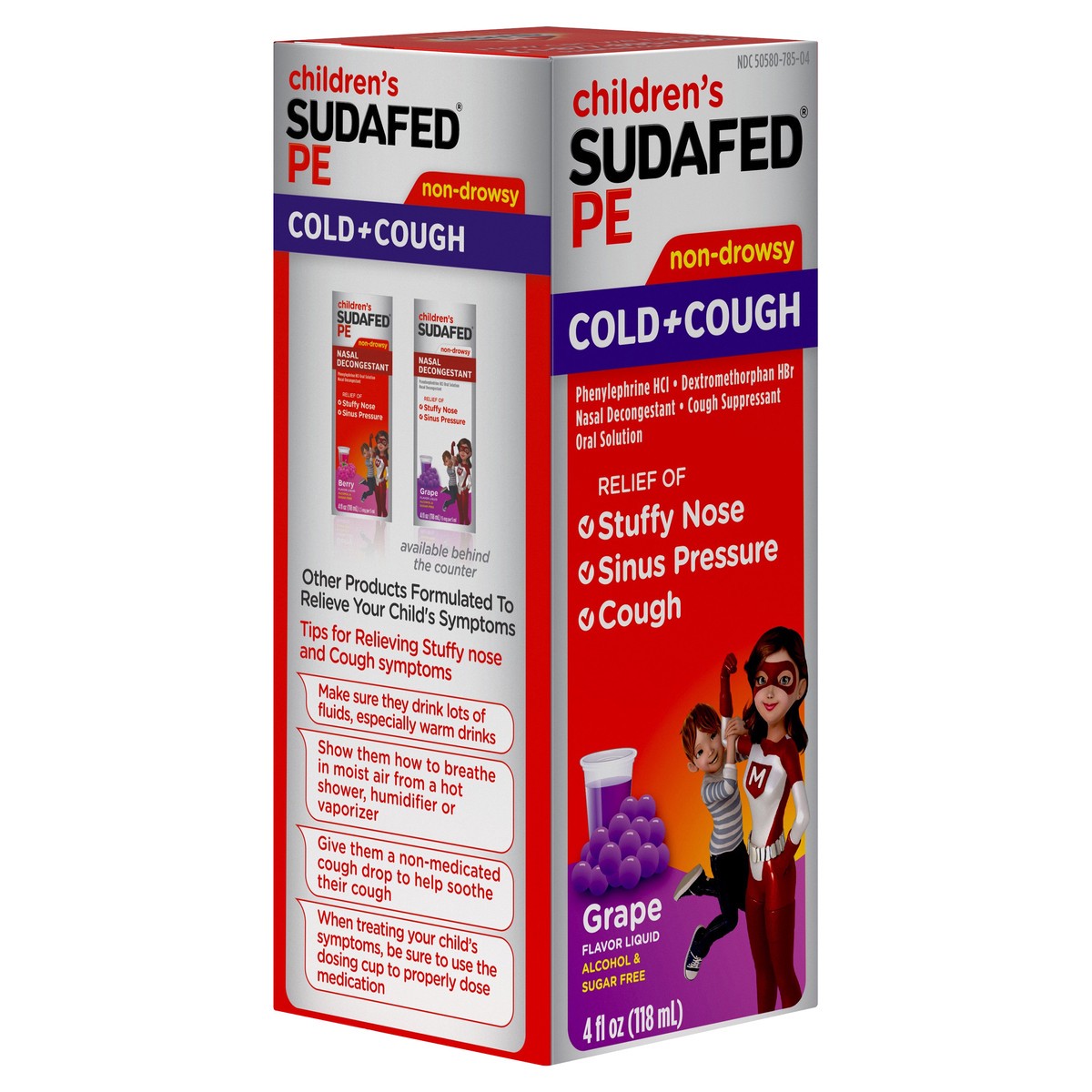 slide 8 of 8, Children's Sudafed PE Cold + Cough Suppressant, Cold Medicine & Nasal Decongestant, Grape Flavor Liquid Cough Relief, 4 fl. oz, 4 fl oz