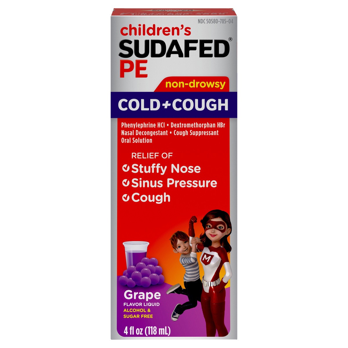 slide 1 of 8, Children's Sudafed PE Cold + Cough Suppressant, Cold Medicine & Nasal Decongestant, Grape Flavor Liquid Cough Relief, 4 fl. oz, 4 fl oz