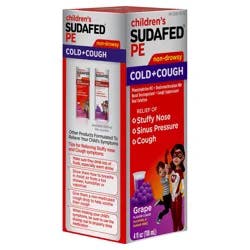Children's Sudafed PE Cold + Cough Suppressant, Cold Medicine & Nasal Decongestant, Grape Flavor Liquid Cough Relief, 4 fl. oz