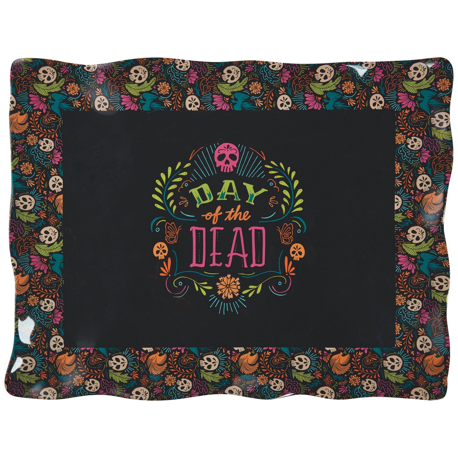 slide 1 of 1, Destination Holiday Day Of The Dead Skull Melamine Serving Tray, 17.25 in