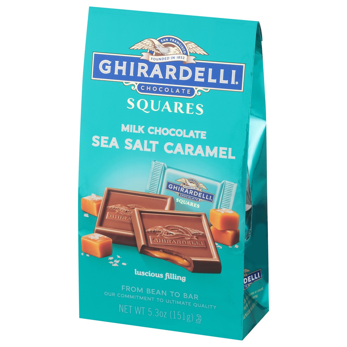 slide 3 of 9, Ghirardelli Milk Chocolate Sea Salt Caramel Chocolate Squares, 5.3 oz Bag, 5.3 oz