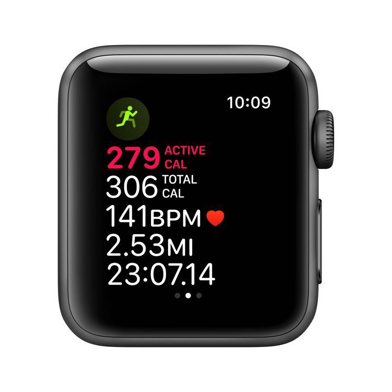 slide 3 of 6, Apple Watch Series 3 (GPS), 38mm Space Gray Aluminum Case with Black Sport Band - Space Gray Aluminum, 38 mm