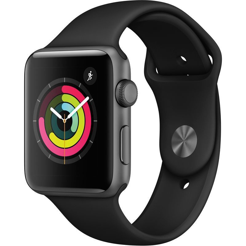 slide 1 of 6, Apple Watch Series 3 (GPS), 38mm Space Gray Aluminum Case with Black Sport Band - Space Gray Aluminum, 38 mm