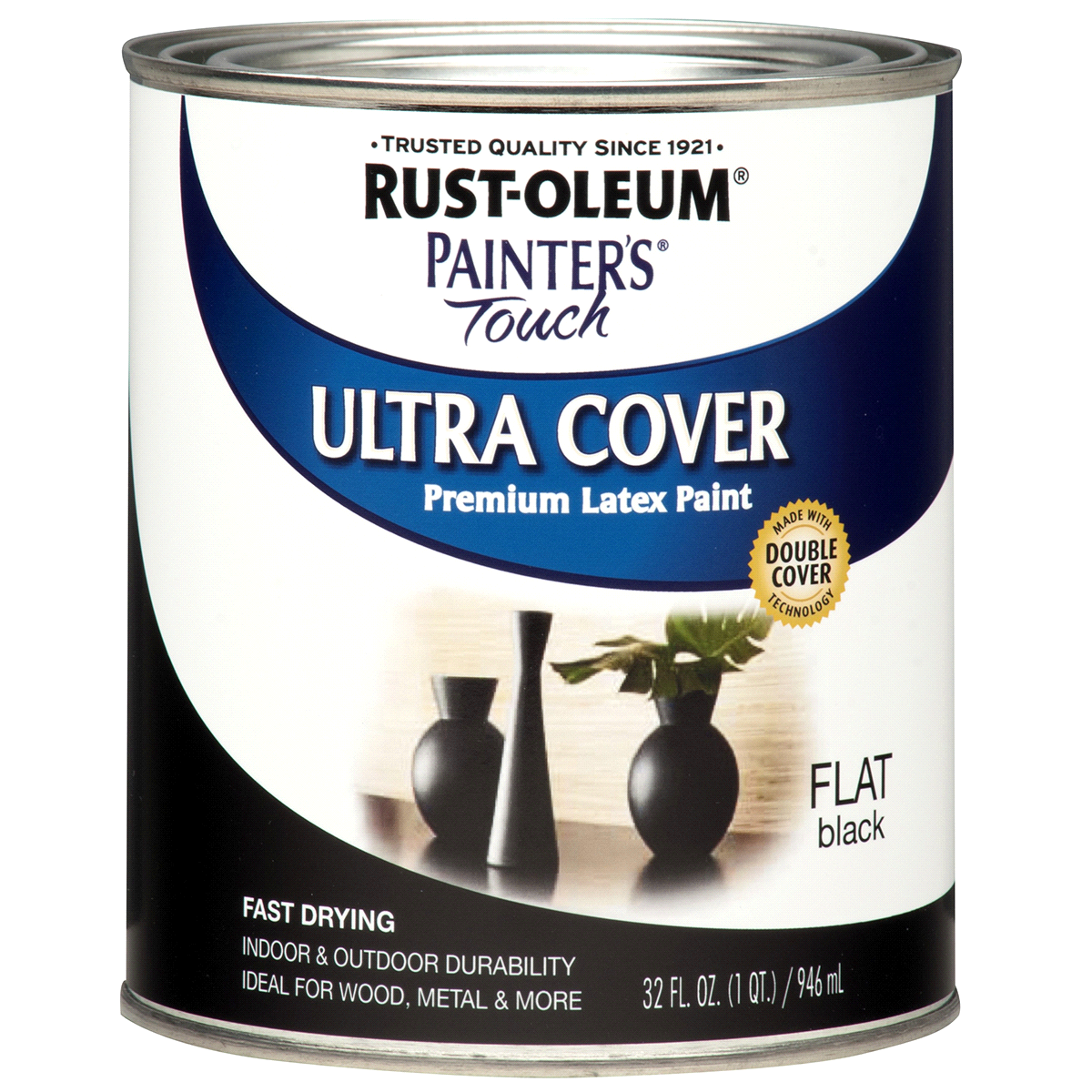 slide 1 of 5, Rust-Oleum Painters Touch Ultra Cover Multi-Purpose Brush-On Paint - 1976502, Quart, Flat Black, 1 qt