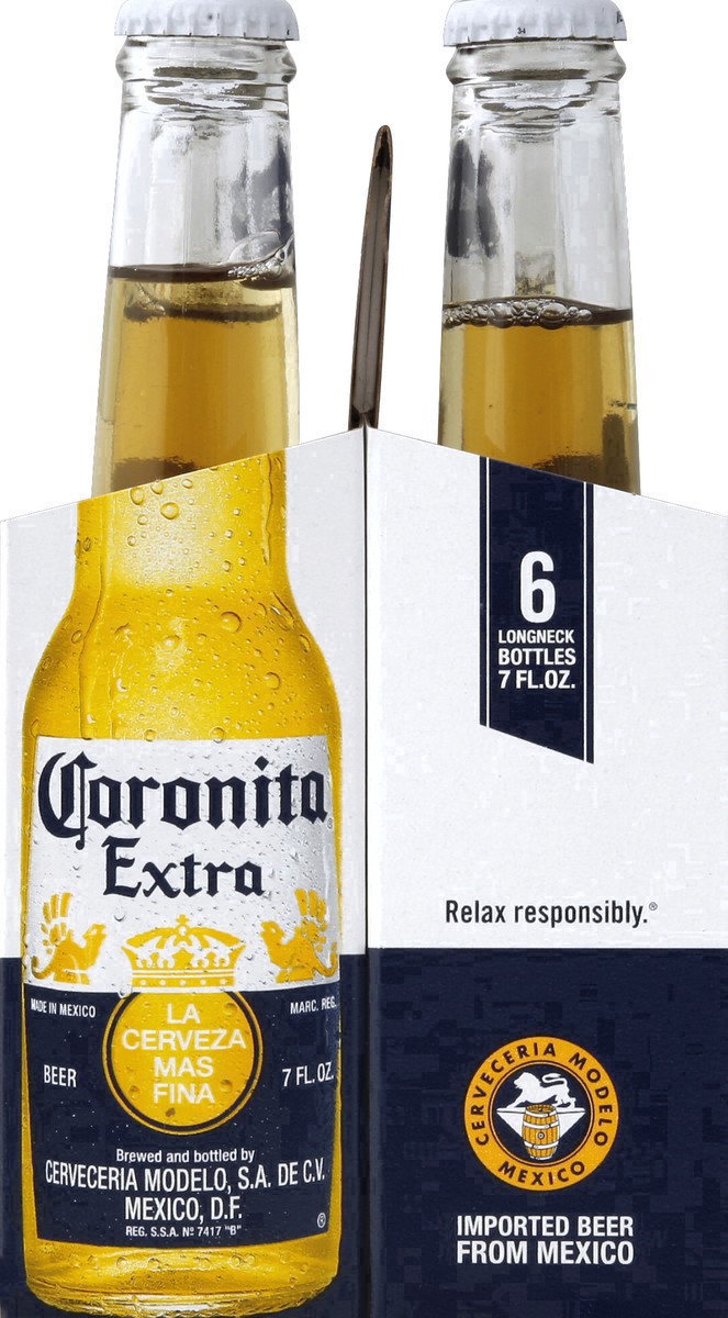 slide 20 of 55, Corona Extra Coronita Mexican Lager Import Beer, 6 pk 7 fl oz Mini Bottles, 4.6% ABV, 42 fl oz