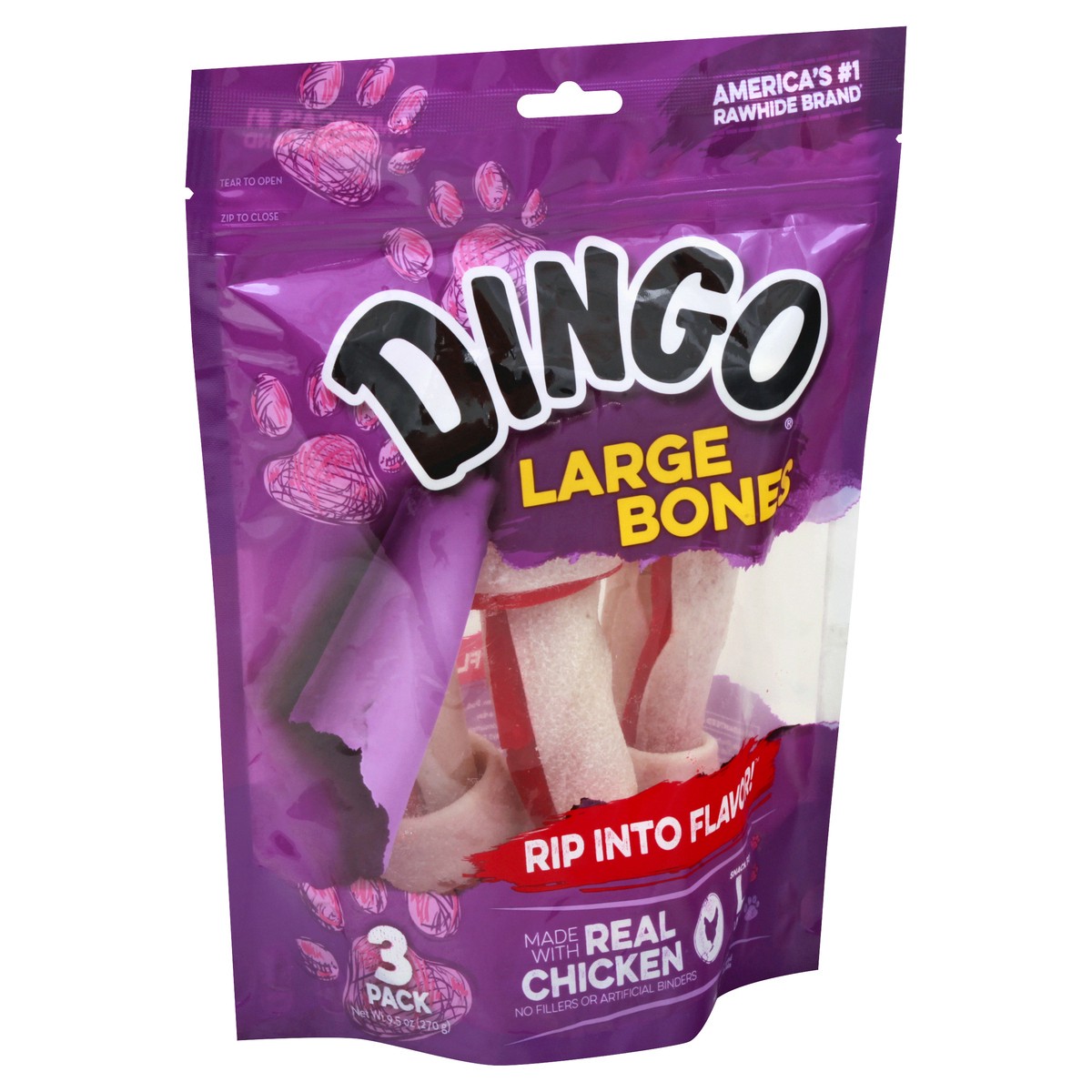 slide 9 of 9, Dingo Large Bag White Rawhide Bones, 10.5 oz