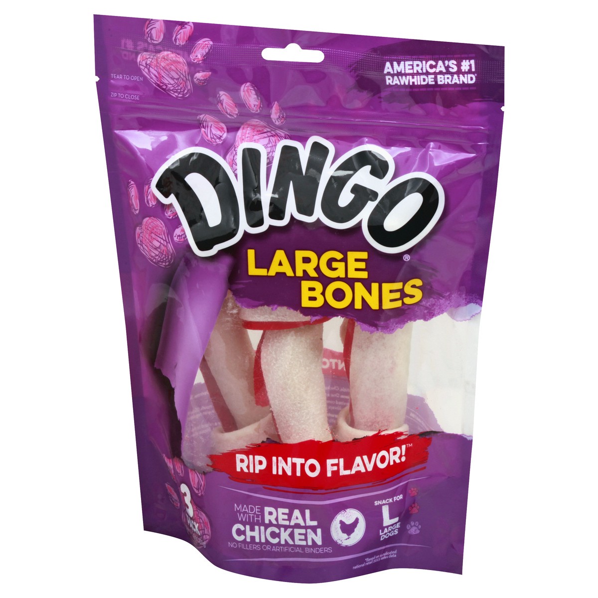 slide 2 of 9, Dingo Large Bag White Rawhide Bones, 10.5 oz