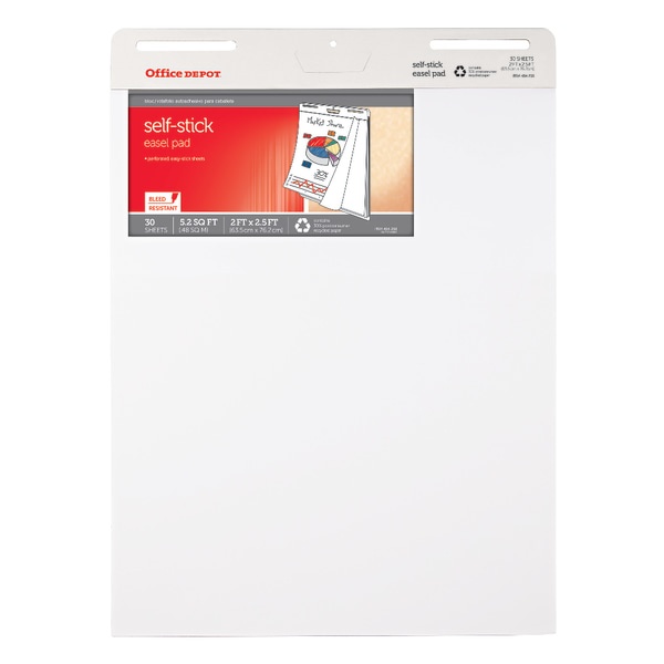 slide 1 of 1, Office Depot Brand 30% Recycled Restickable Easel Pad, 25'' X 30'', 30 Sheets, White, 30 ct