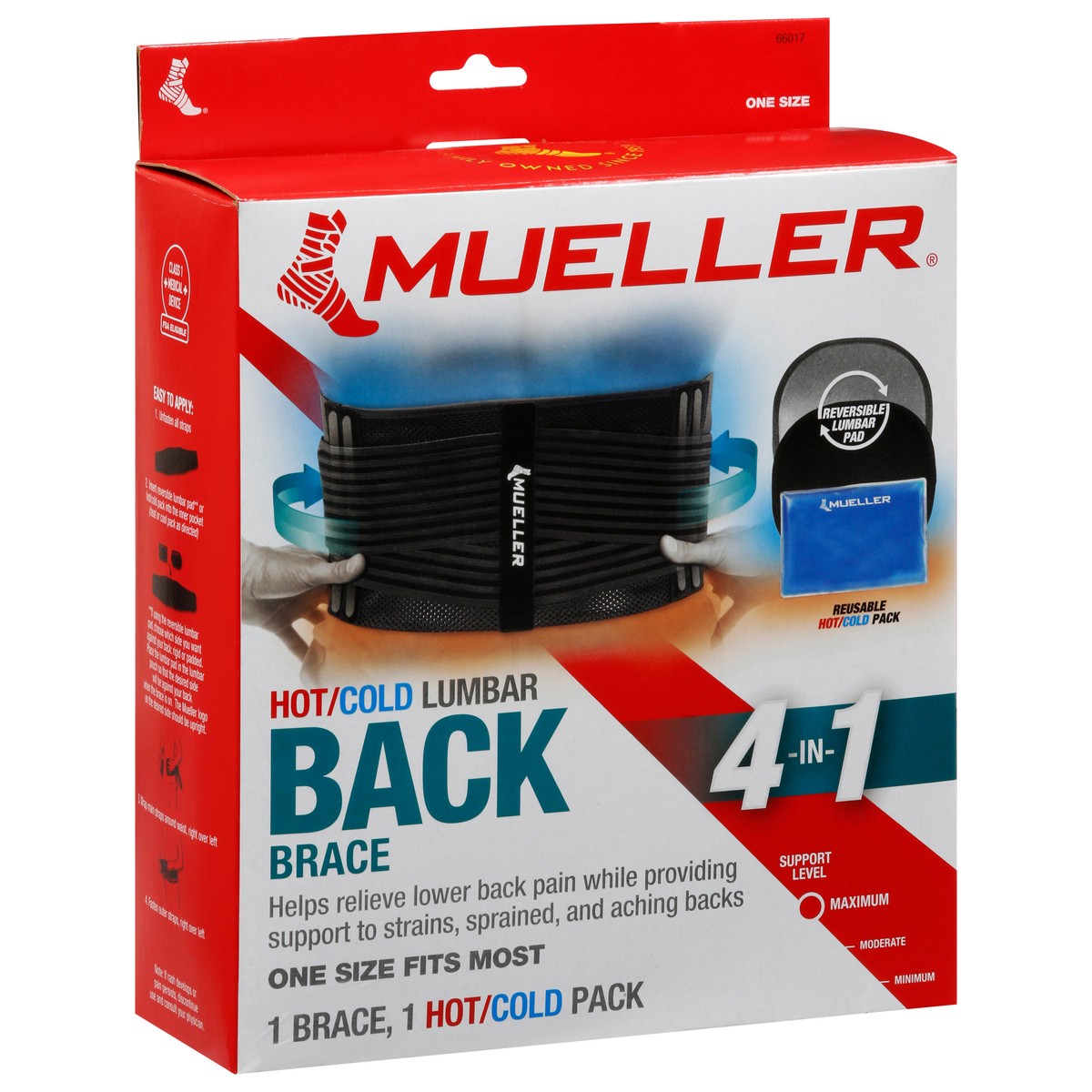 slide 4 of 12, Mueller 4-in-1 Hot/Cold Lumbar Back Brace One Size 1 ea, 1 ct