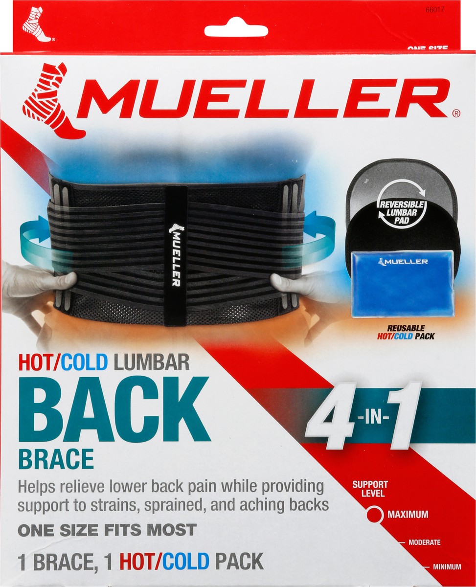 slide 2 of 12, Mueller 4-in-1 Hot/Cold Lumbar Back Brace One Size 1 ea, 1 ct