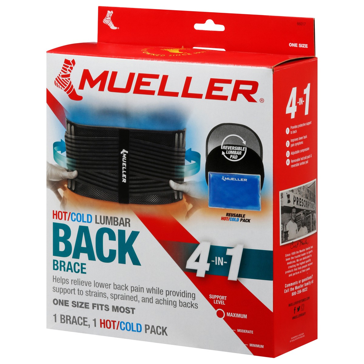 slide 5 of 12, Mueller 4-in-1 Hot/Cold Lumbar Back Brace One Size 1 ea, 1 ct