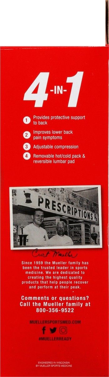 slide 12 of 12, Mueller 4-in-1 Hot/Cold Lumbar Back Brace One Size 1 ea, 1 ct