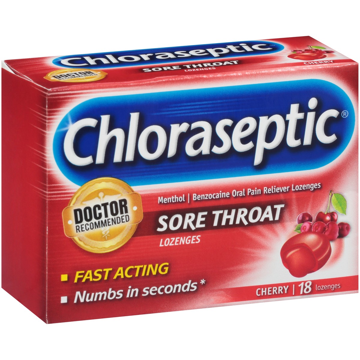 slide 9 of 10, Chloraseptic Sore Throat Lozenges, Cherry Flavor, 18 Count, 18 ct