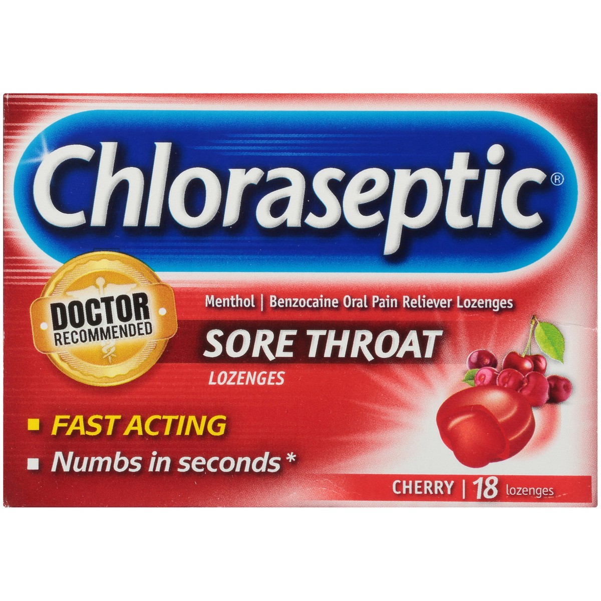 slide 10 of 10, Chloraseptic Sore Throat Lozenges, Cherry Flavor, 18 Count, 18 ct