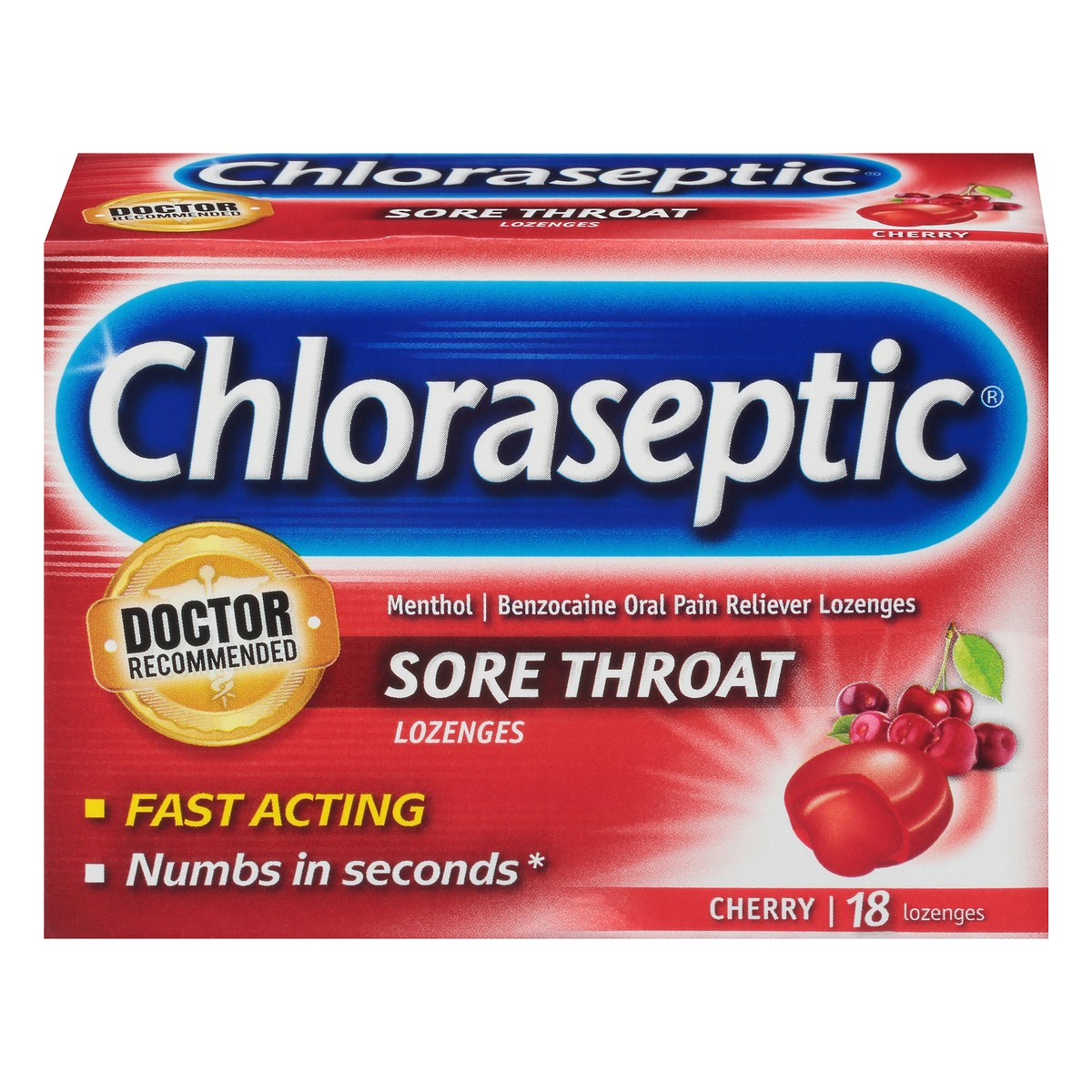 slide 7 of 10, Chloraseptic Sore Throat Lozenges, Cherry Flavor, 18 Count, 18 ct