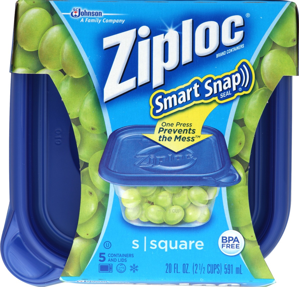 slide 2 of 5, Ziploc Smart Snap Small Square Containers And Lids, 5 ct