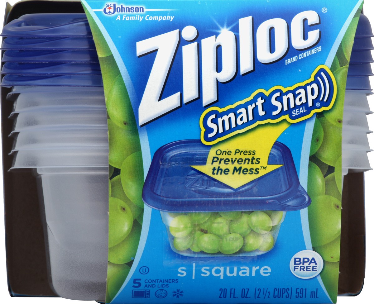 slide 4 of 5, Ziploc Smart Snap Small Square Containers And Lids, 5 ct