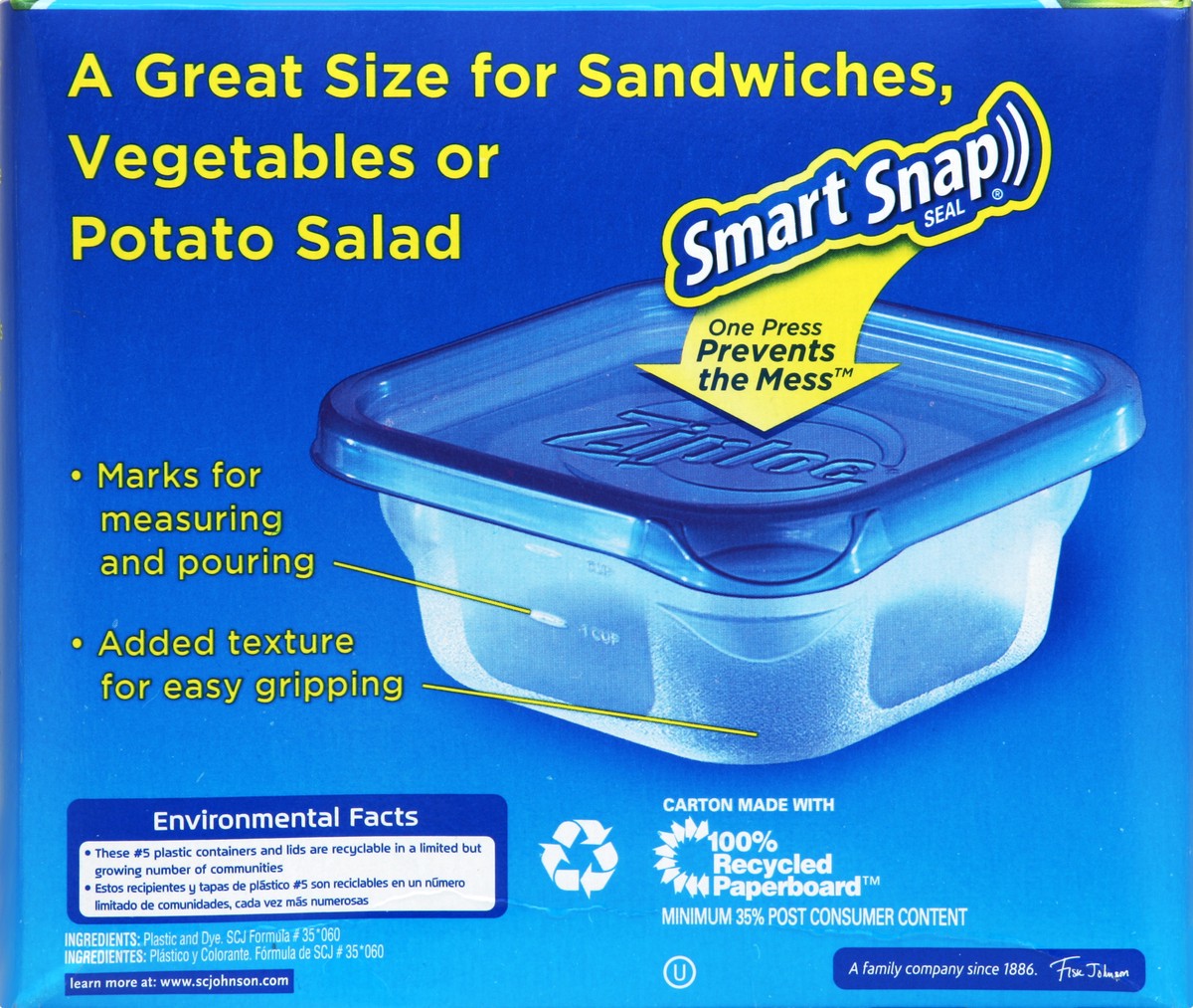 slide 5 of 5, Ziploc Smart Snap Small Square Containers And Lids, 5 ct