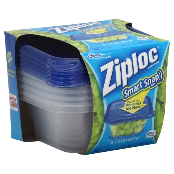 slide 1 of 5, Ziploc Smart Snap Small Square Containers And Lids, 5 ct