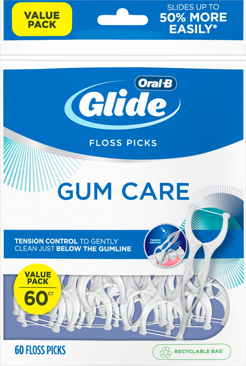 slide 2 of 3, Oral-B Glide Gum Care Dental Floss Picks, Good for Back Teeth, 60 Picks, 60 ct