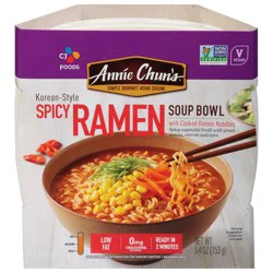 Annie Chun's Hot Korean-Style Spicy Ramen Soup Bowl with Cooked Ramen Noodles 5.4 oz