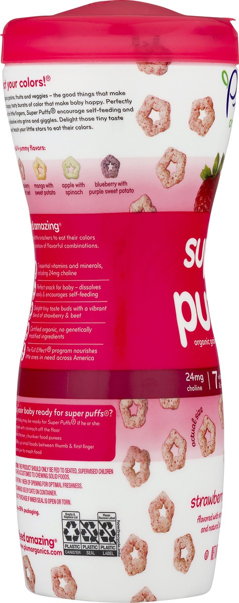 slide 9 of 9, Plum Organics Super Puffs Organic Grain Cereal Snack - Strawberry with Beet - 1.5 oz Canister, 1.5 oz