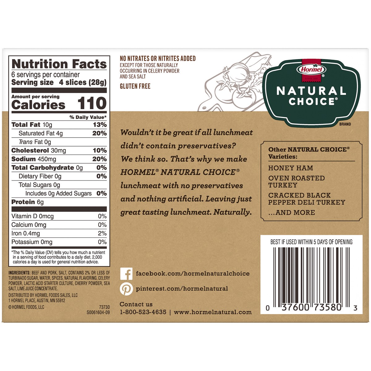 slide 2 of 7, HORMEL NATURAL CHOICE Uncured Hard Salami, 6 oz