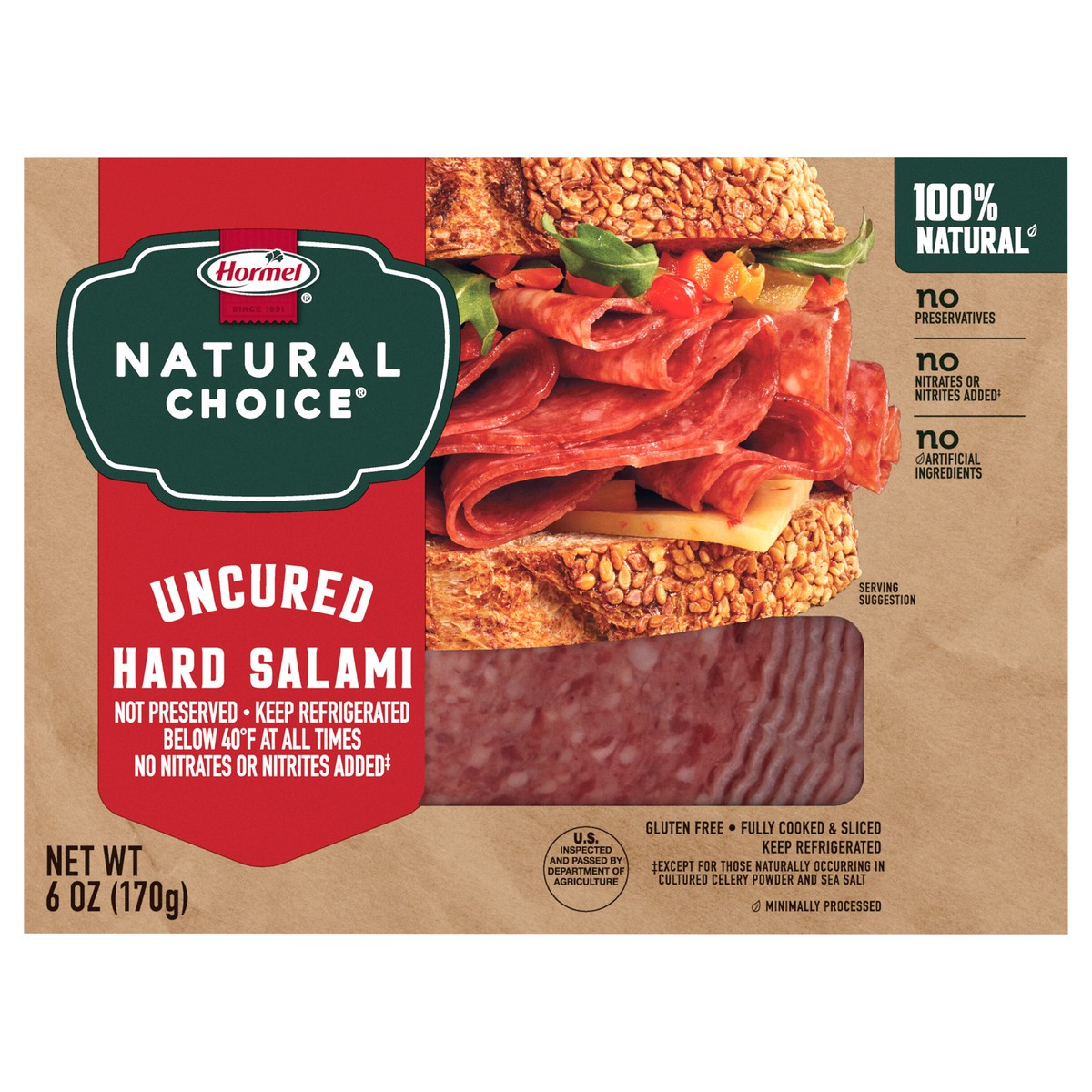 slide 1 of 7, HORMEL NATURAL CHOICE Uncured Hard Salami, 6 oz