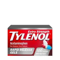 Tylenol Extra Strength Acetaminophen Rapid Release Gels, Extra Strength Pain Reliever & Fever Reducer Medicine, Gelcaps with Laser-Drilled Holes, 500 mg Acetaminophen, 100 ct